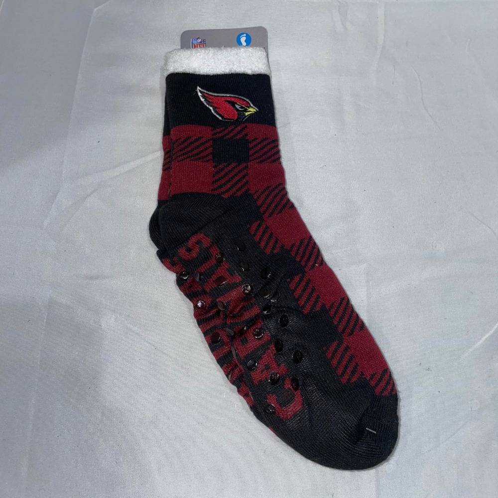 For Bare Feet Arizona Cardinals NFL‎ Buffalo Plaid Cozy Slipper Socks OSFM New